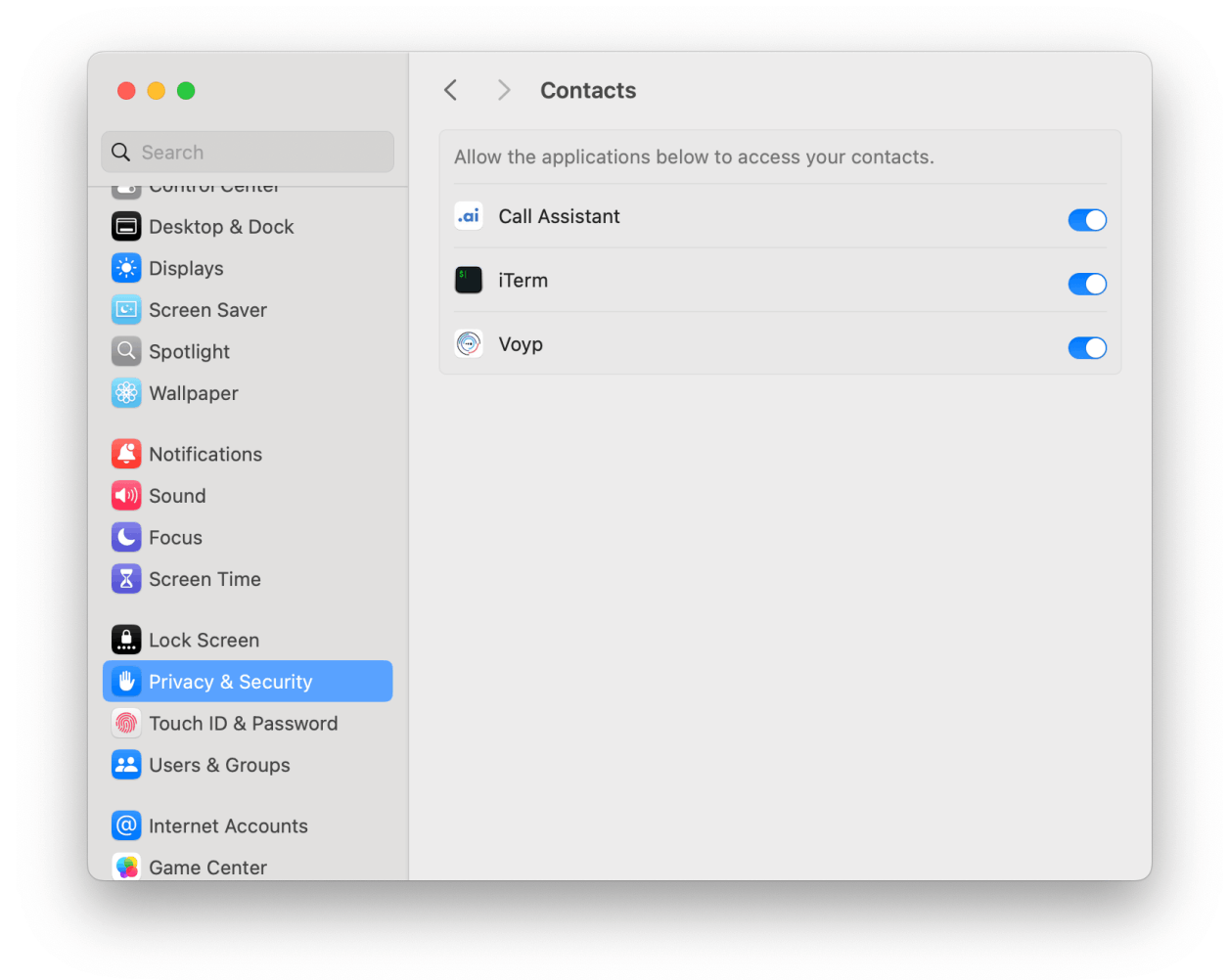 Voyp Settings Contacts